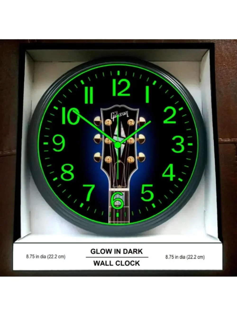 Gibson Les Paul Epiphone Music Studio Lounge Glow In The Dark Wall Clock New!